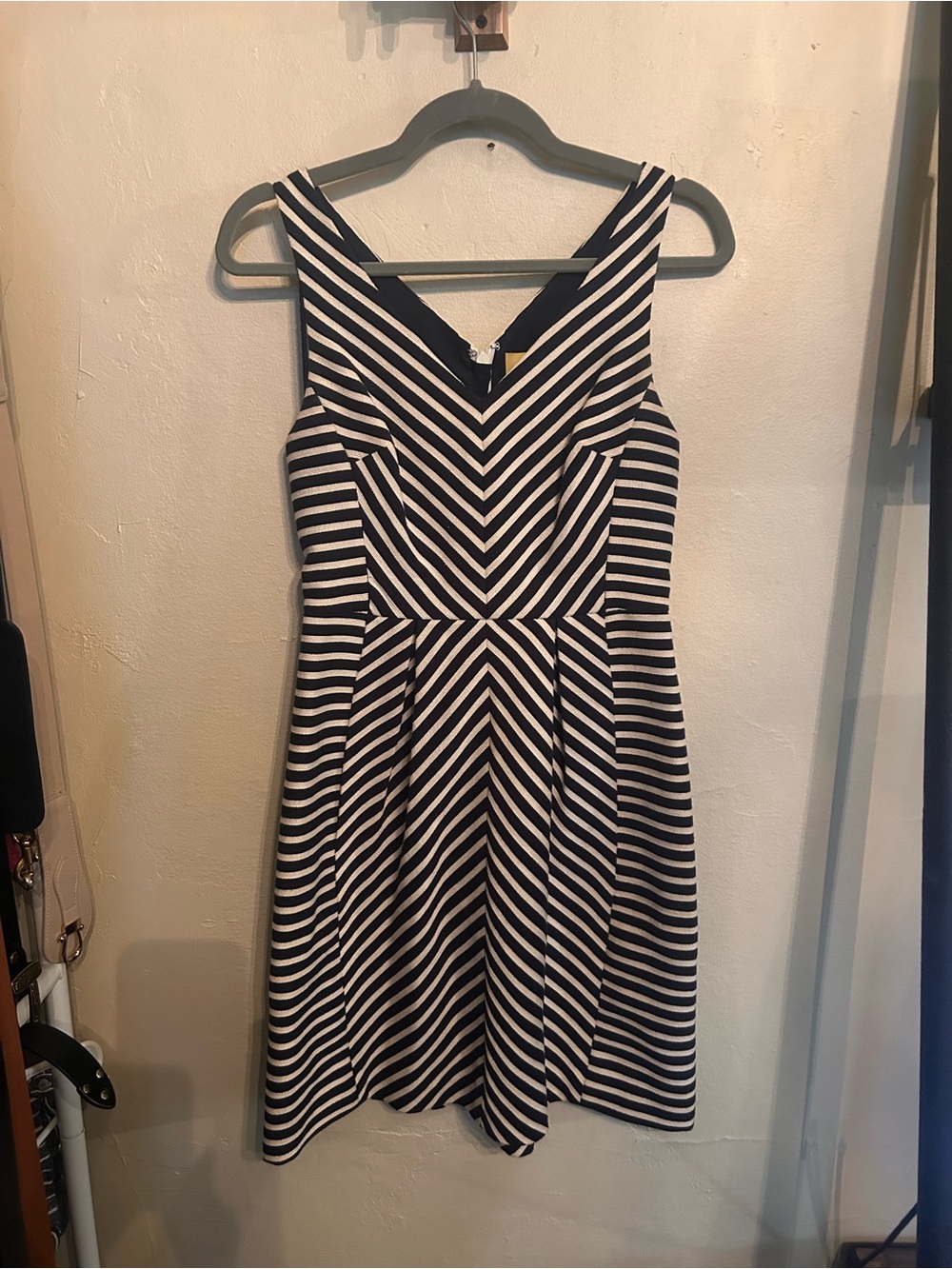Maeve Black and White Chevron Stripe A‑Line Dress